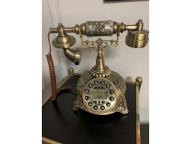 Nostalji Telefon Polyester Döküm, Altın Varaklı Tuş çevirmeli çalışır vaziyette